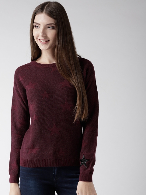 

Madame Women Burgundy Self Design Pullover