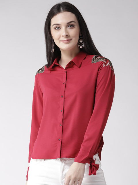 

Madame Women Red Regular Fit Solid Casual Shirt