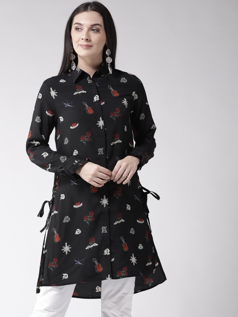 

Madame Women Black & White Regular Fit Printed Casual Shirt