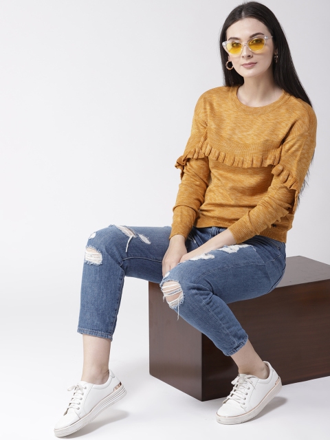 

Madame Women Mustard Brown Solid Pullover