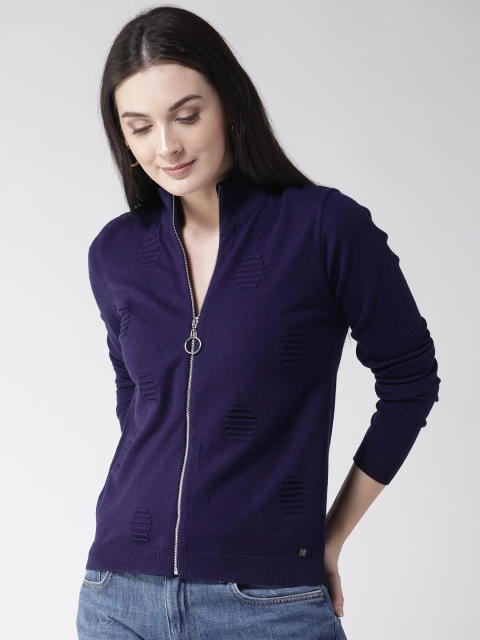 

Madame Women Navy Self-Design Cardigan, Navy blue