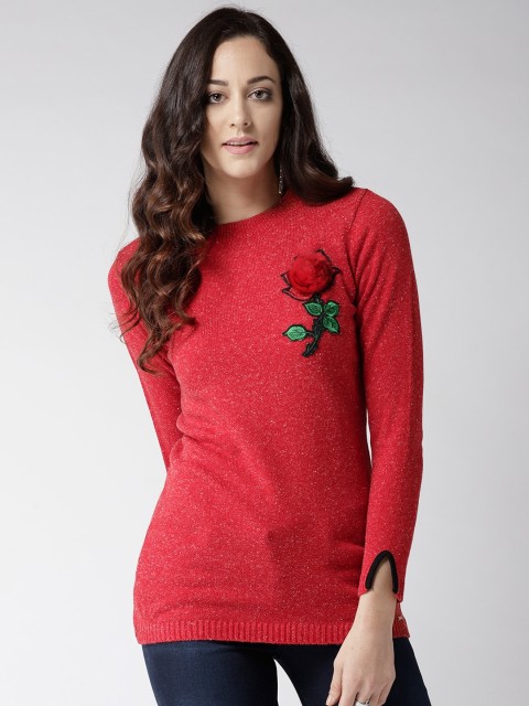

Madame Women Red Solid Pullover