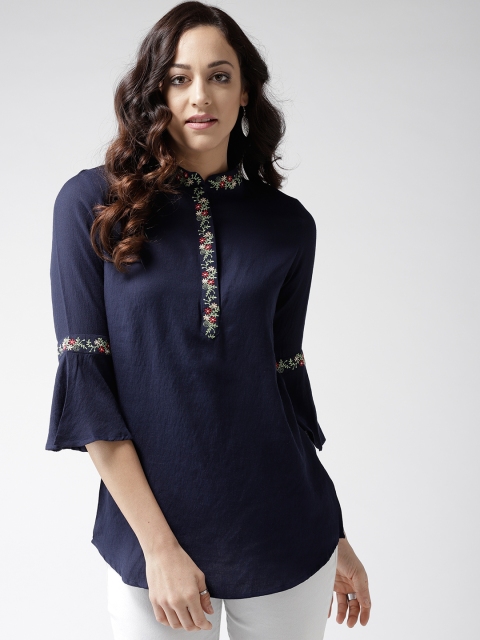 

Madame Women Navy Blue Solid Shirt Style Top