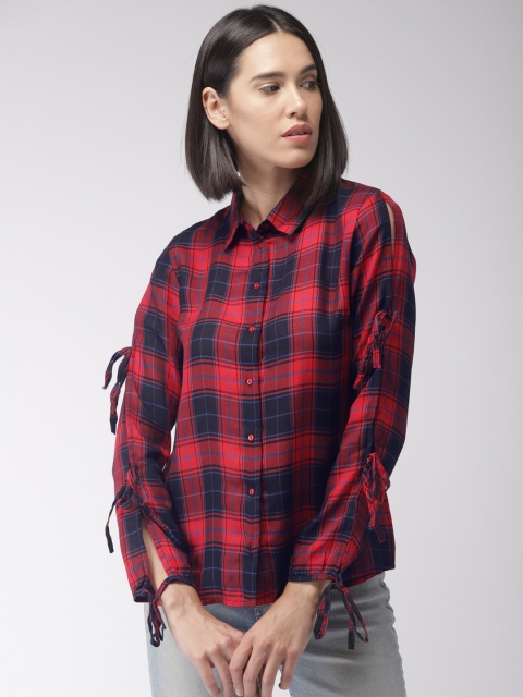 

Madame Women Red & Black Regular Fit Checked Casual Shirt