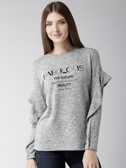 

Madame Women Grey Melange Printed Top