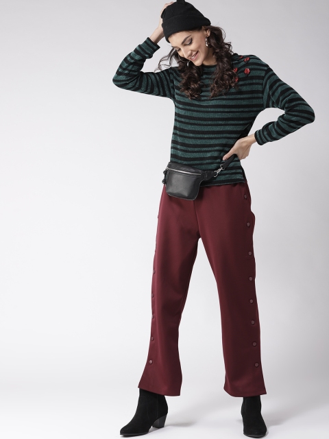 

Madame Women Green & Black Striped Pullover