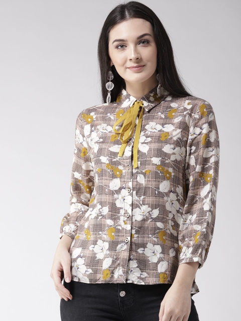 

Madame Women Beige & Mustard Yellow Regular Fit Printed Casual Shirt