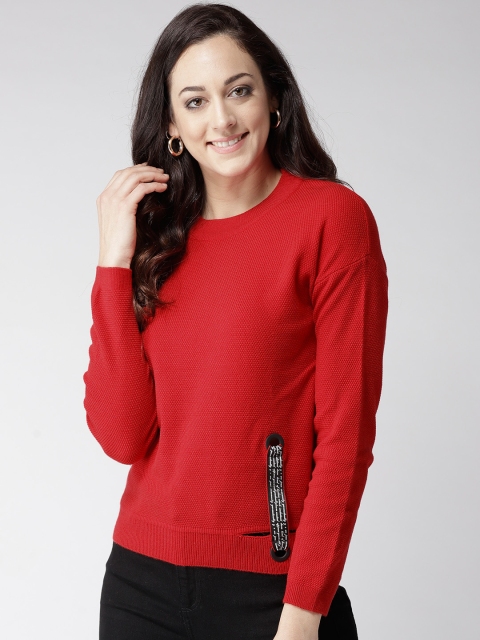 

Madame Women Red Solid Pullover