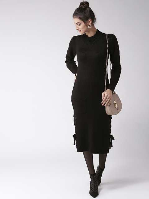 

Madame Women Black Solid Midi Sweater Dress