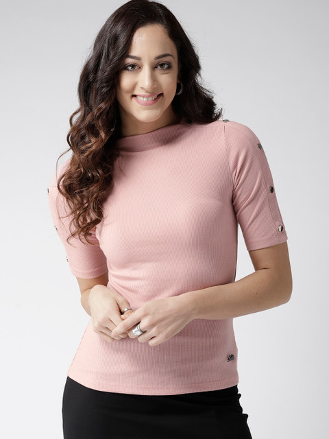 

Madame Women Pink Solid Fitted Top