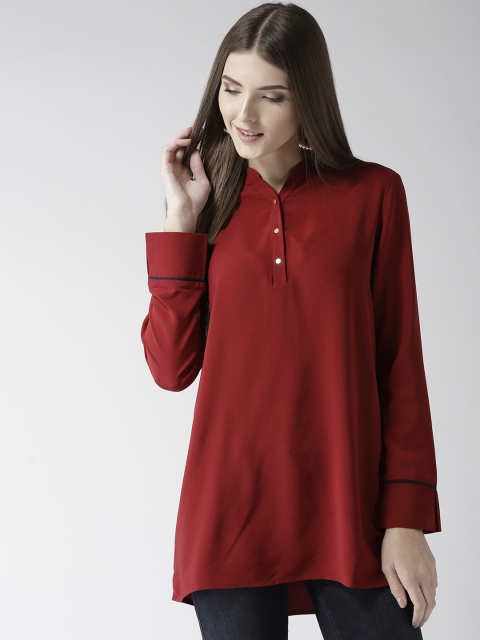 

Madame Women Maroon Solid Longline Shirt Style Top