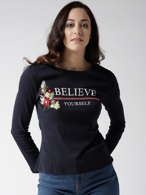 

Madame Women Navy Blue Printed Pure Cotton Top