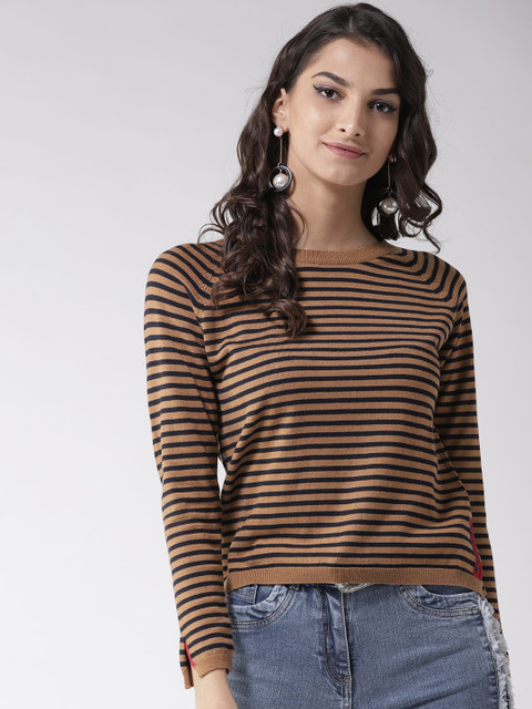 

Madame Women Mustard Yellow & Black Striped Pullover