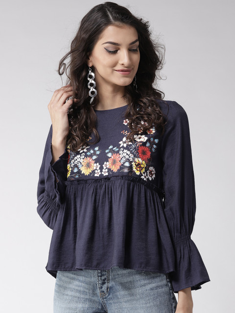 

Madame Women Navy Blue Printed A-Line Top