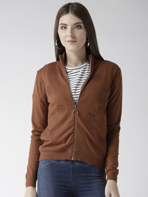

Madame Women Brown Self Design Cardigan