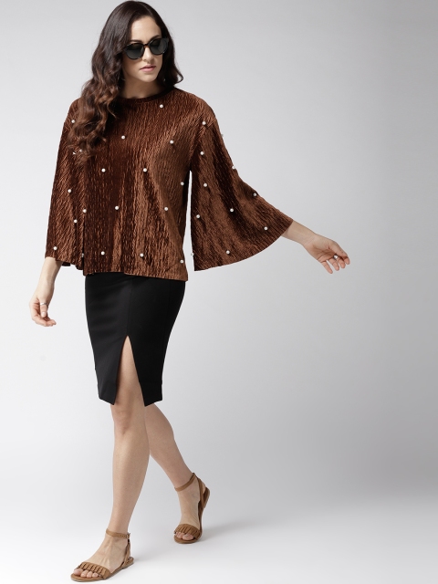 

Madame Women Brown Velvet Finish Self Design Top
