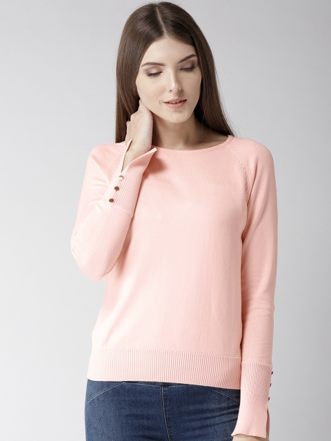 

Madame Women Peach-Coloured Solid Pullover