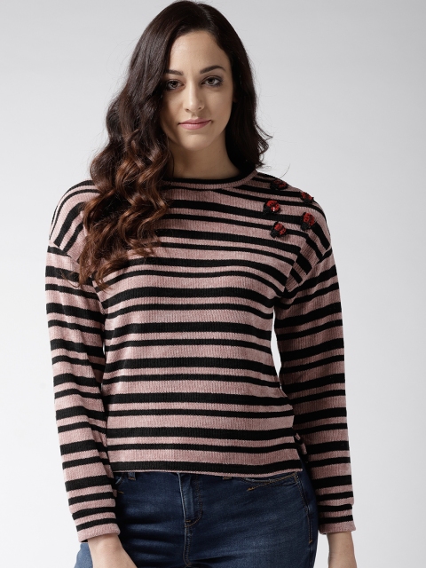 

Madame Women Dusty Pink & Black Striped Pullover