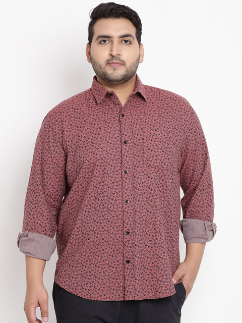 

John Pride Plus Size Men Pink Regular Fit Printed Casual Shirt