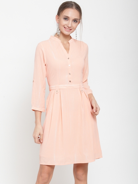 

Latin Quarters Women Peach-Coloured Solid Fit and Flare Dress