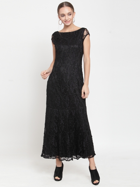 

Latin Quarters Women Black Self Design Fit and Flare Dress