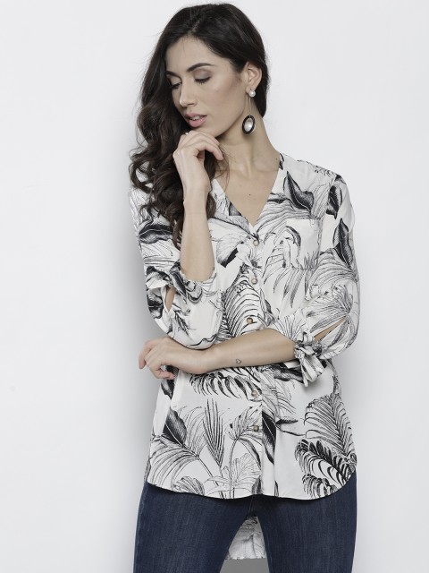 

DOROTHY PERKINS Women Off-White & Black Printed Shirt Style Top