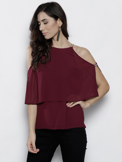 

DOROTHY PERKINS Women Maroon Solid Top