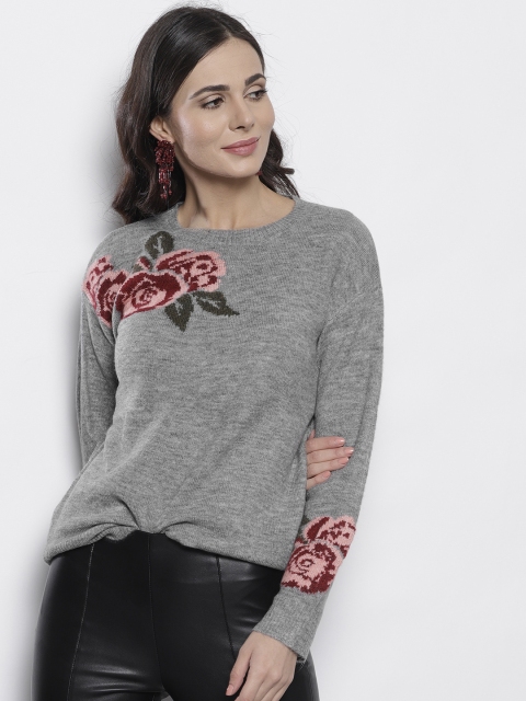 

DOROTHY PERKINS Women Grey Melange Self Design Pullover