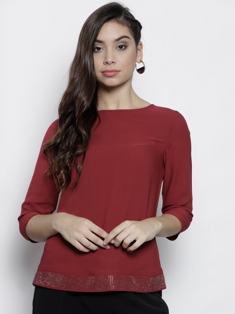

DOROTHY PERKINS Women Maroon Embellished Detail Top