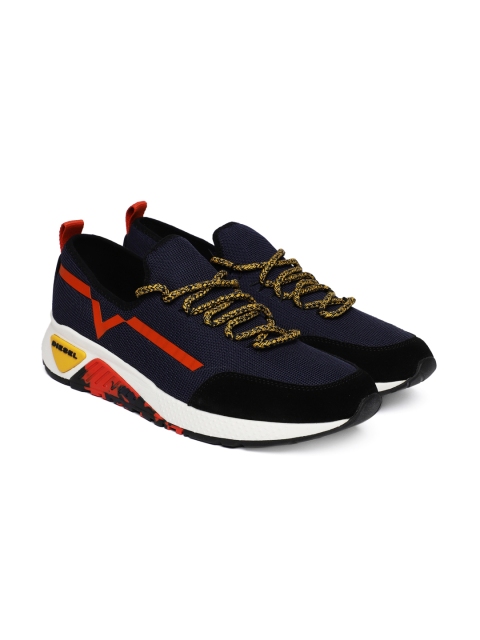 

DIESEL Men Navy Blue & Black Colourblocked SKB Sneakers