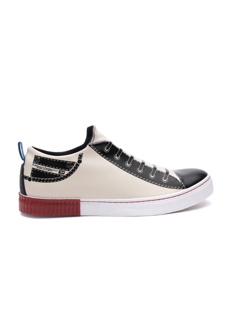 

DIESEL Men Beige & Black Printed Slip-On Sneakers