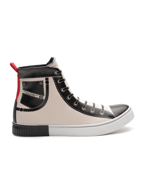 

DIESEL Men Cream-Coloured & Black Printed Mid-Top Sneakers