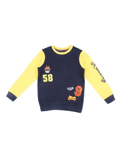 

CHALK by Pantaloons Boys Navy Blue & Yellow Self Design Sweatshirt