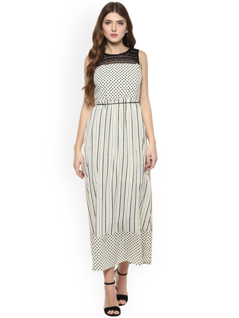 

109F Women Cream-Coloured Printed Fit and Flare Dress