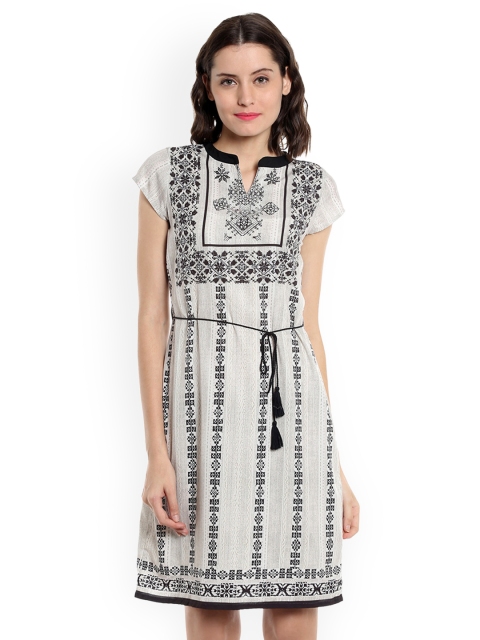 

109F Women White Printed A-Line Dress