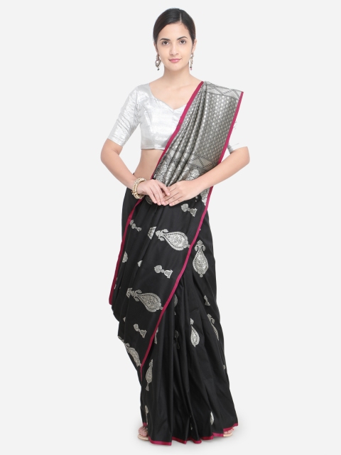 

Varkala Silk Sarees Black & Silver-Toned Art Silk Woven Design Banarasi Saree