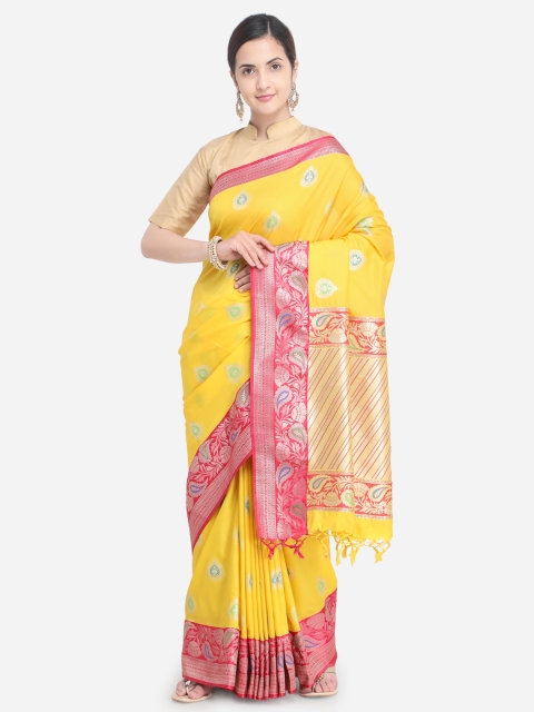 

Varkala Silk Sarees Yellow Silk Blend Woven Design Banarasi Saree