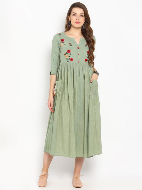 

Mirchi Fashion Women Green Solid Fit and Flare Dress