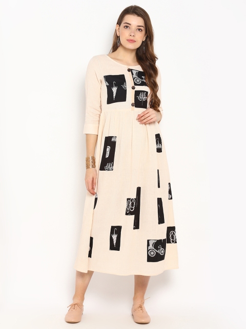 

Mirchi Fashion Women Cream-Coloured & Black Striped A-Line Kurta