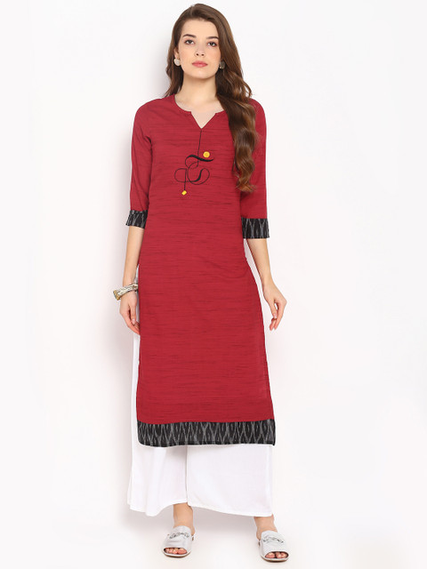 

Mirchi Fashion Women Red Solid Straight Kurta