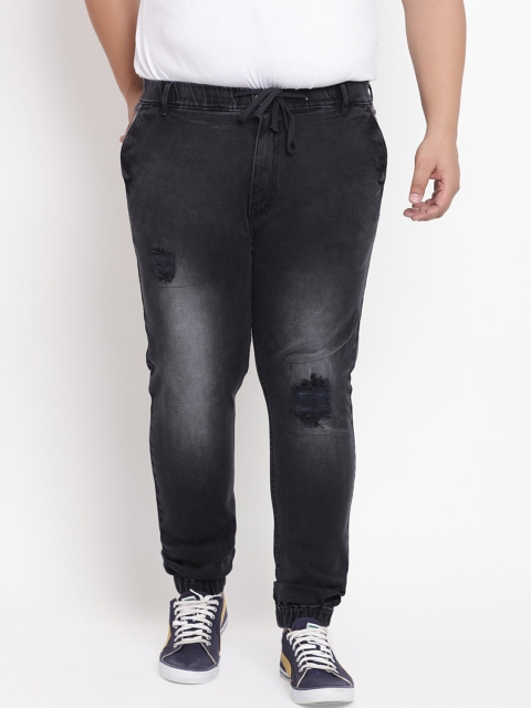 

John Pride Plus Size Men Black Jogger Mid-Rise Mildly Distressed Jeans