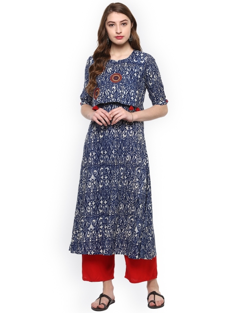 

La Firangi Women Blue Printed Straight Kurta