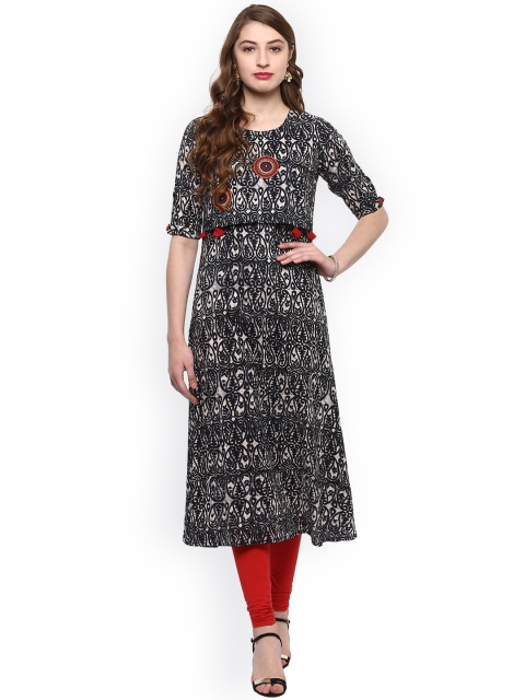 

La Firangi Women Black & White Printed A-Line Kurta