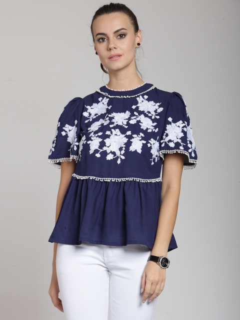

plusS Women Blue Solid A-Line Top