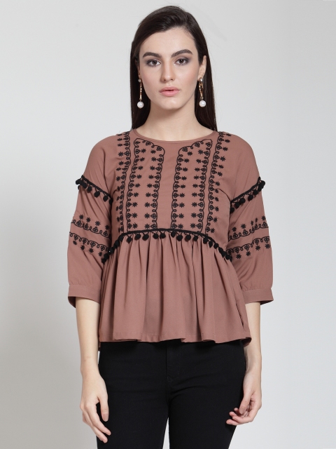 

plusS Women Brown Self Design Empire Top