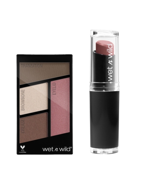

Wet n Wild Sustainable Icon Sweet As Candy Eyeshadow Quads E359 & It All MegaLast lipstick E902C, Brown