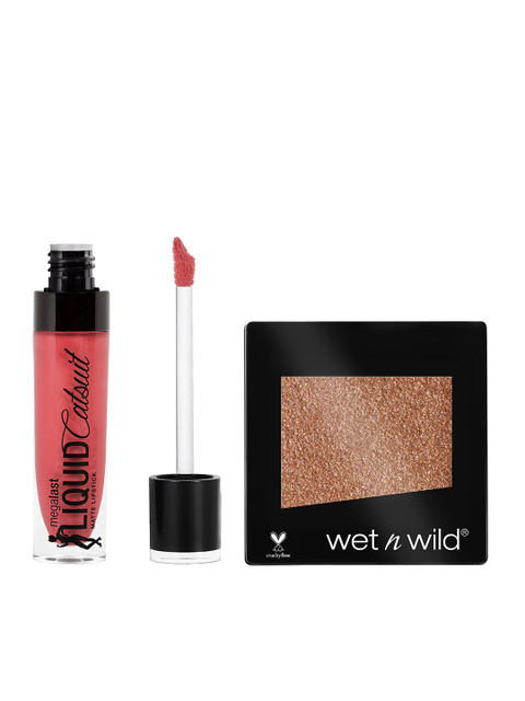 

Wet n Wild Sustainable Set of Color Icon Nudecomer Eyeshadow & Coral Matte Lipstick, Pink