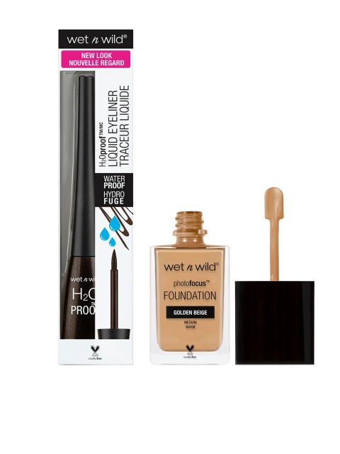 

Wet n Wild Sustainable Golden Beige Foundation & Dark Brown Eyeliner Makeup Kit