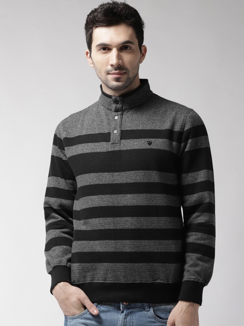 

Okane Men Grey Melange & Black Striped Sweatshirt