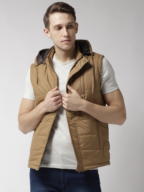 

Okane Men Beige Solid Padded Jacket with Detachable Hood